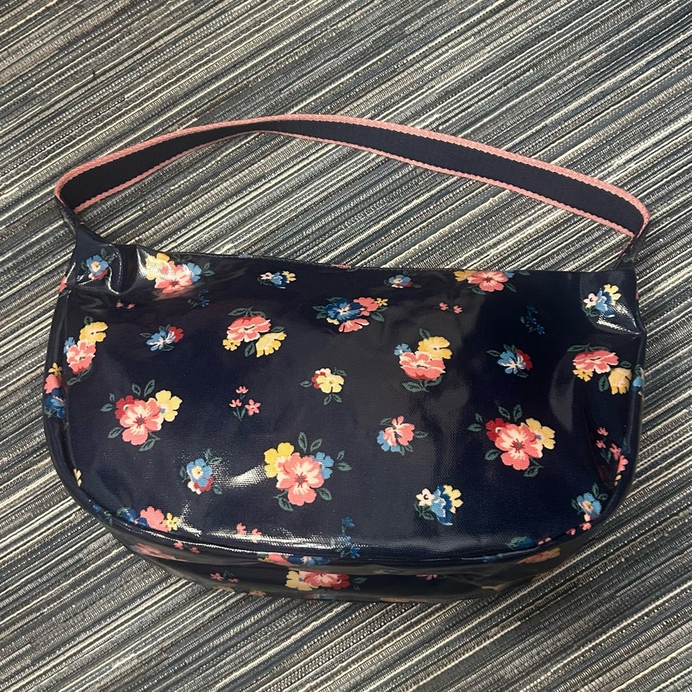 Cath Kidston London Coated Canvas Slinger Shoulder Bag Navy Blue and Floral - Picture 3 of 7